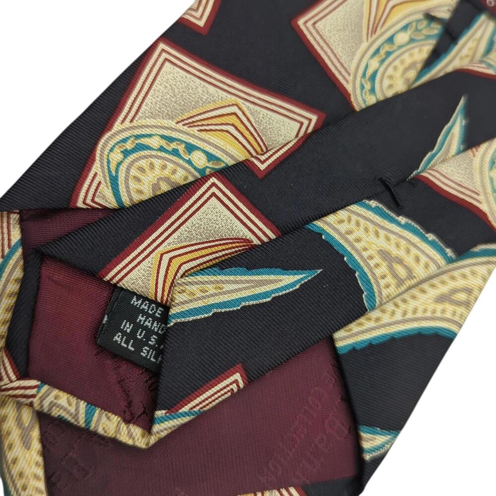 Vintage Jos A Bank Mens Tie Geometric Paisley Black Teal Red Cream Silk Necktie - Picture 6 of 6